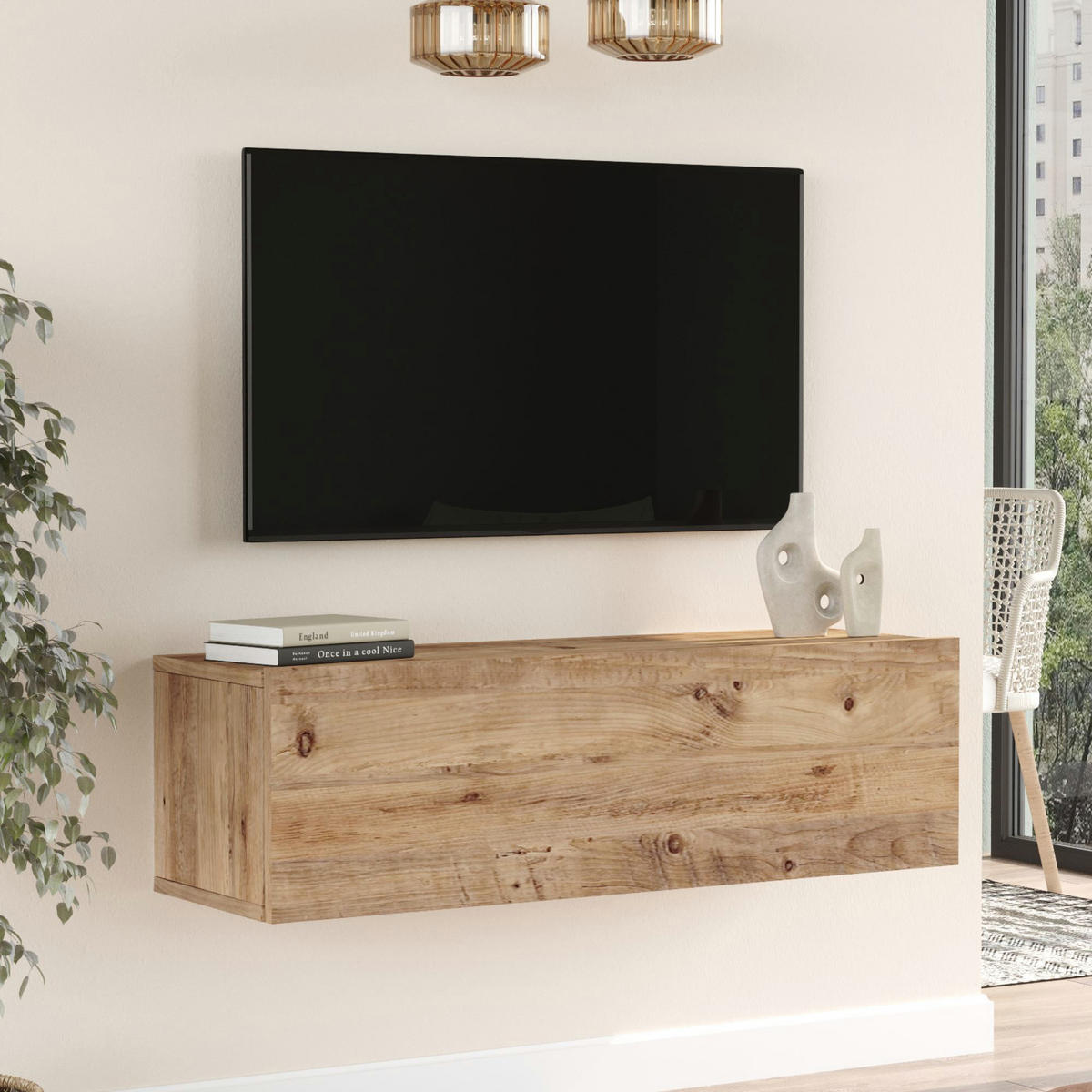 TV SKŘÍŇKA Lapinlahti - přírodní, kompozitní dřevo (100/29.5/31.5cm) - [en.casa]