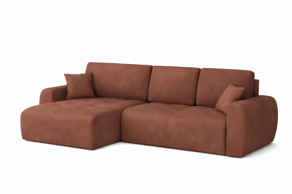 ECKSOFA Mit Schlaffunktion Und Bettkasten L-Form Ivo L, Veloursstoff Salvador, Dunkelbraun, Links - Dunkelbraun, Holz (250/142cm) - Kaiser Möbel