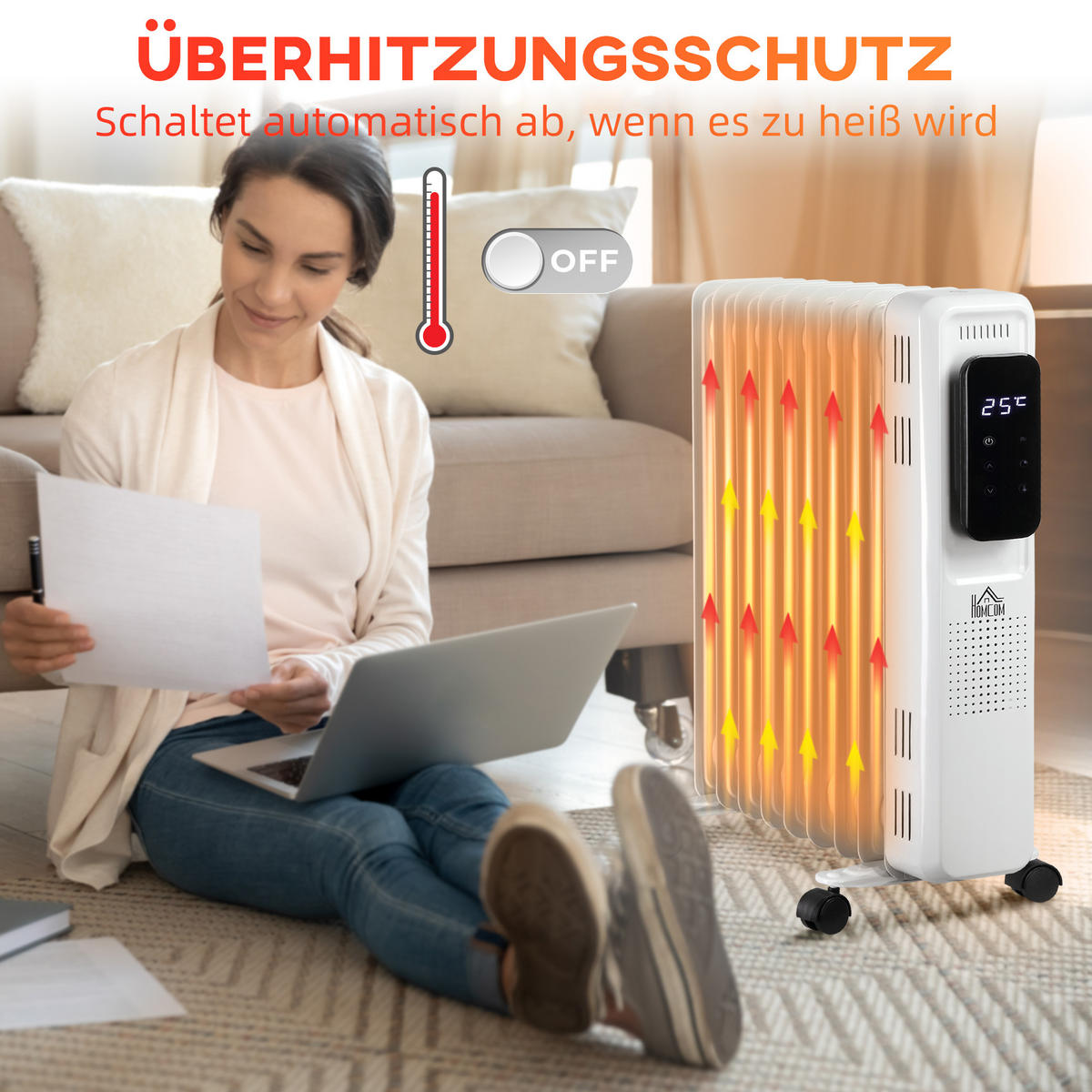HEIZKÖRPER, 2000W, 3 Heizstufen, 24-Stunden-Timing, Weiß, Stahl - Weiß, Metall (24/63/42.5cm) - HOMCOM