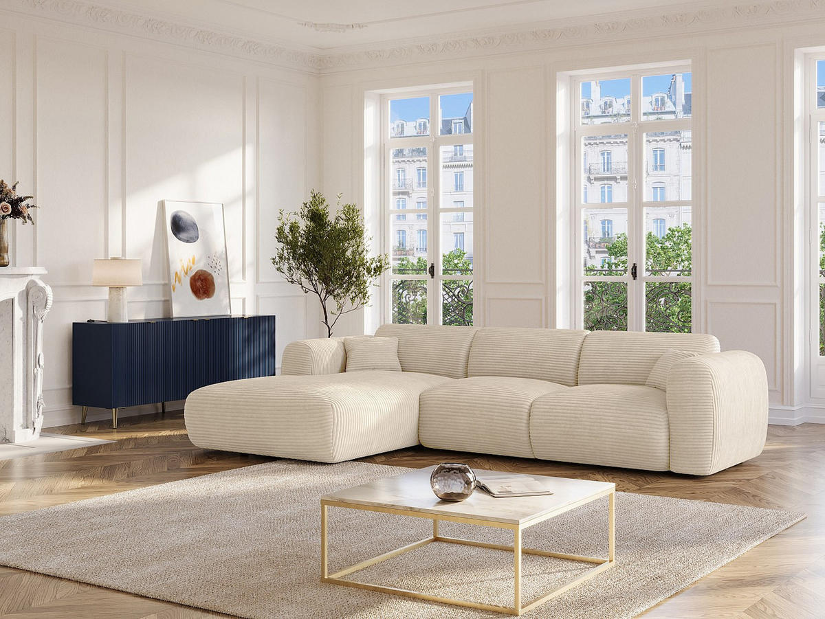 GROSSER Ecksofa - Ecke links - Cord - Beige - POGNI - Beige, Textil (280/165cm) - Vente-Unique