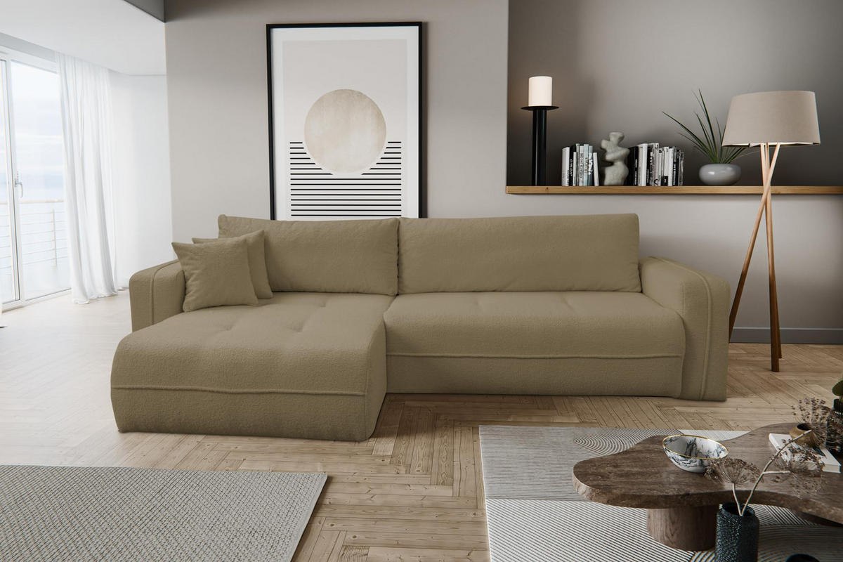 ECKSOFA CLOUD mit Schlaffunktion und Bettkasten Boucle Cloud (Braun) - Braun, Textil (276/145cm) - VENASI MÖBEL