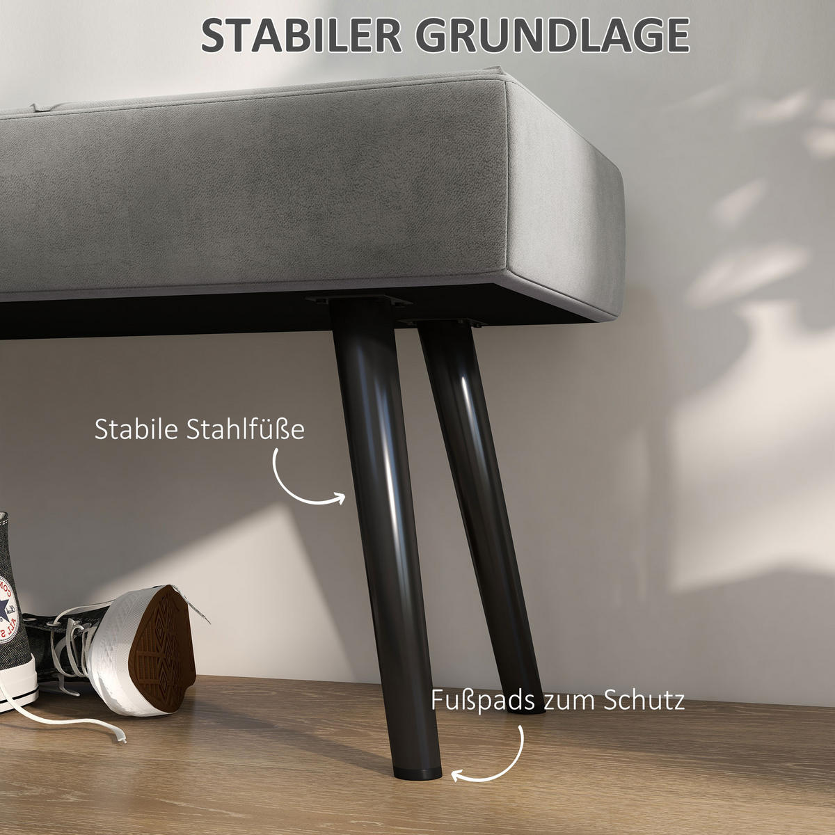 BETTBANK mit X-Muster, in Samtoptik, bis 120 kg Belastbar, Grau - Grau, Kunststoff (36/45/100cm) - HOMCOM