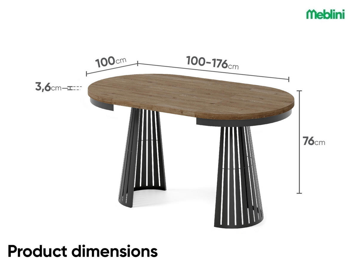 ESSTISCH Cone Bis - Alteiche/Schwarz, Holzwerkstoff/Metall (100/100/76cm) - Meblini