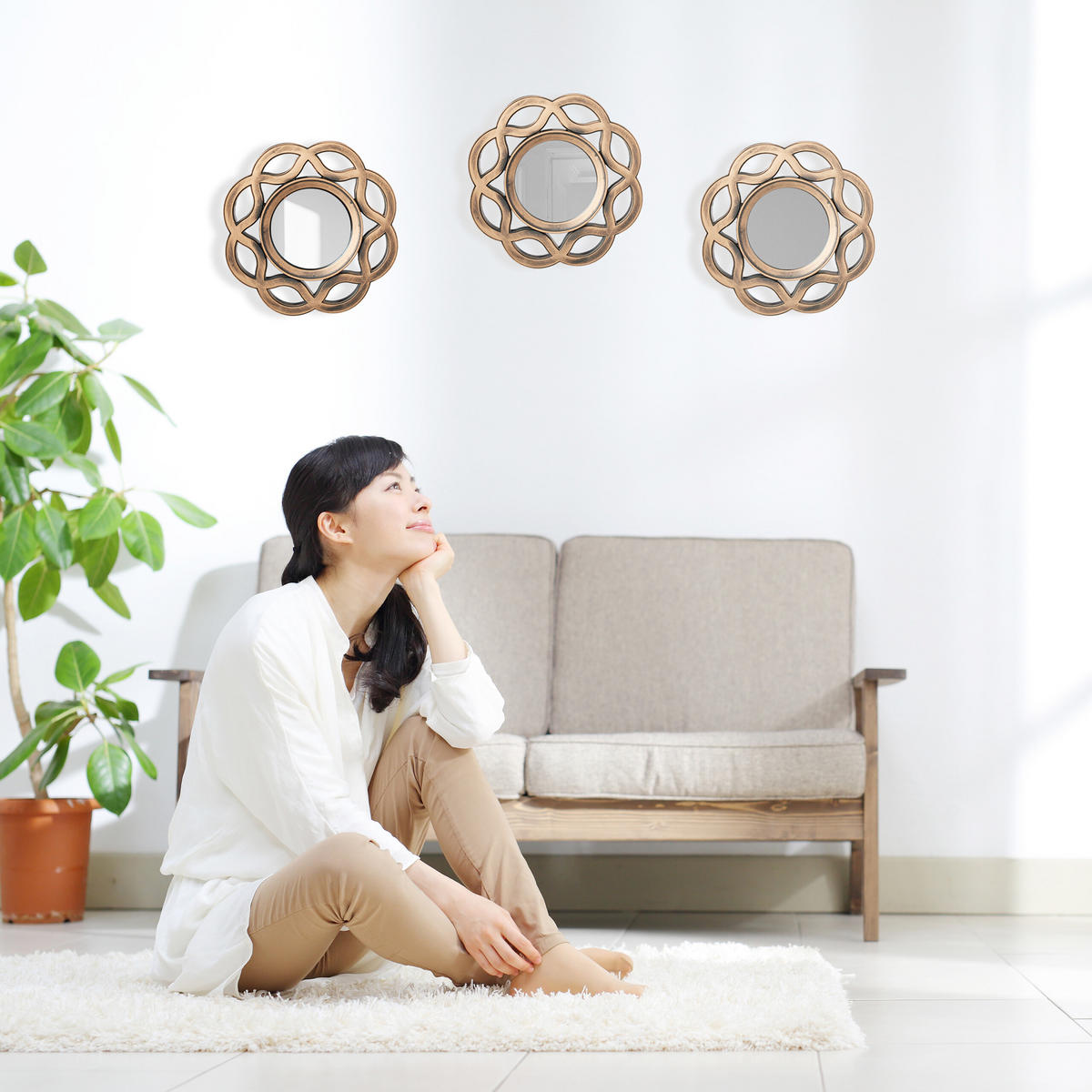 3XZRKADLÁ - zlatá, plast/sklo (25/25/2.5cm) - Relaxdays