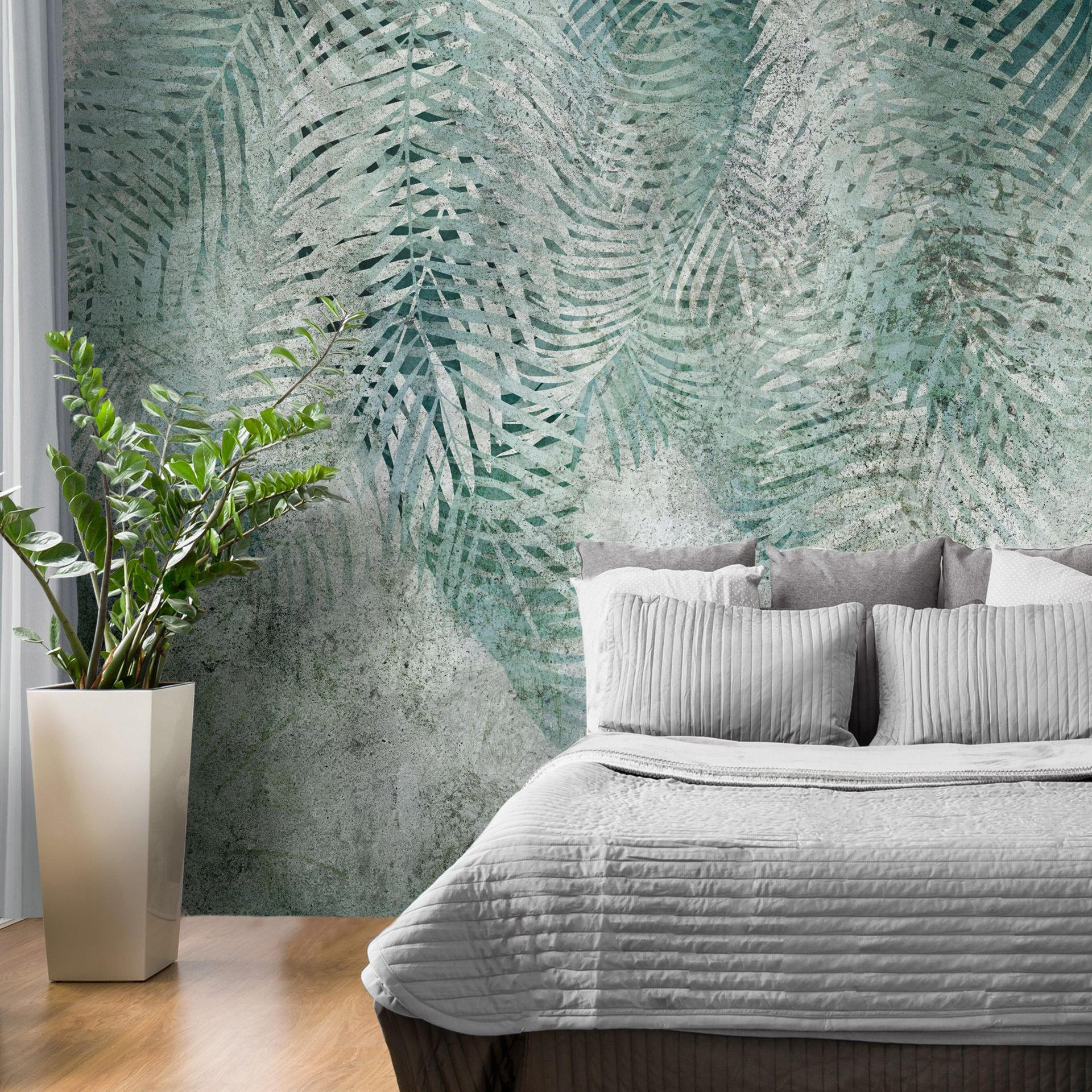 SELBSTKLEBENDE FOTOTAPETE Grün 98/70 cm - Grau/Grün, Kunststoff/Textil (98/1cm) - KUNSTLOFT