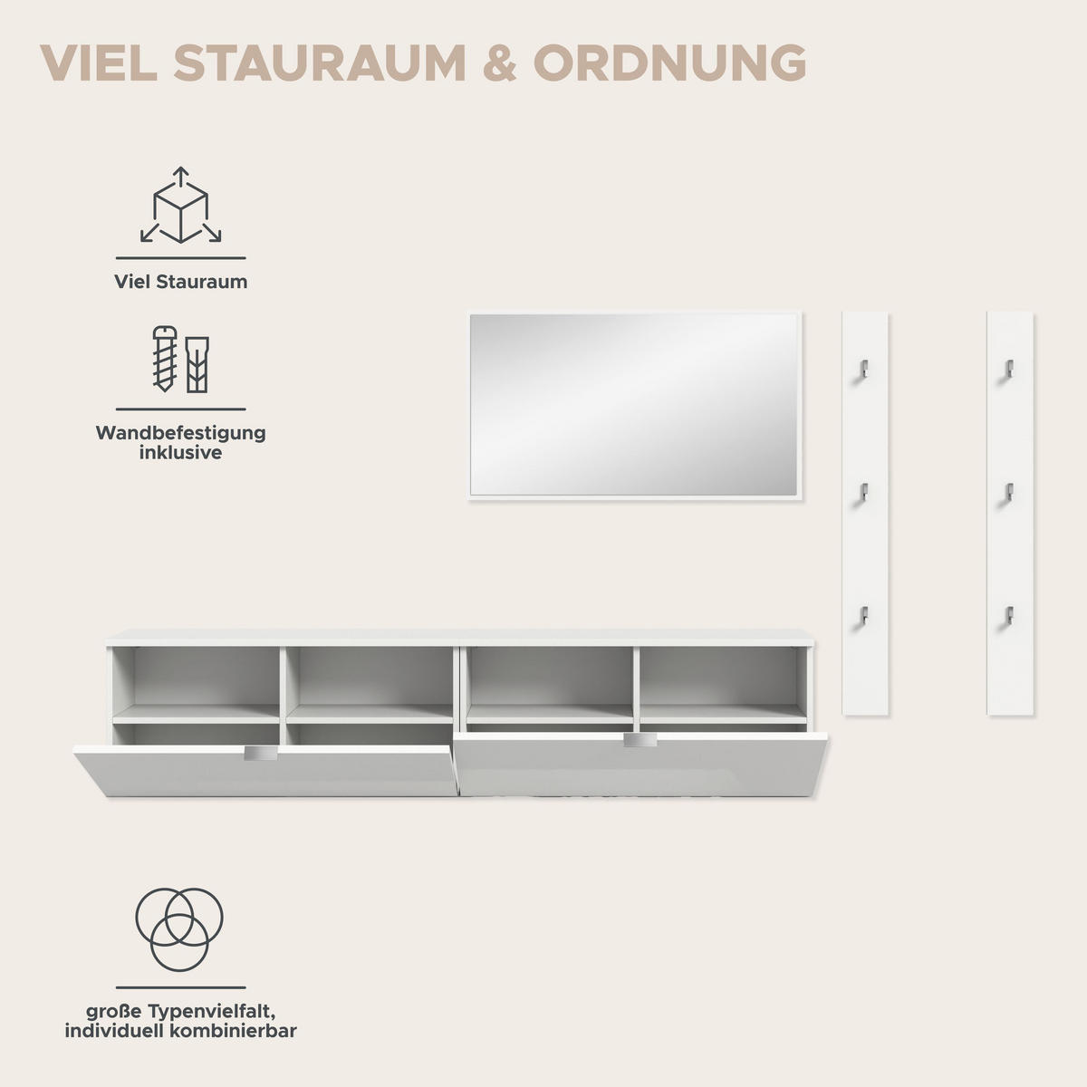 GARDEROBE Systemmöbel Projekt X 5tlg. Kombination , ca.237x191x37 cm - Weiß, Holzwerkstoff (237/191/37cm)