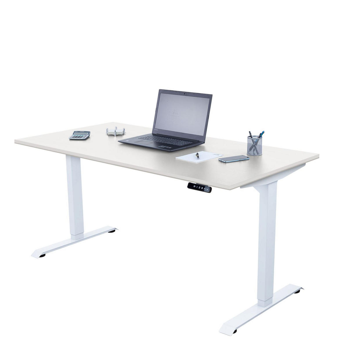 SCHREIBTISCH elektrisch Premium höhenverstellbar ergonomisch 3 individuelle Höhen - Weiß, Metall (80/120/70cm) - Schaff