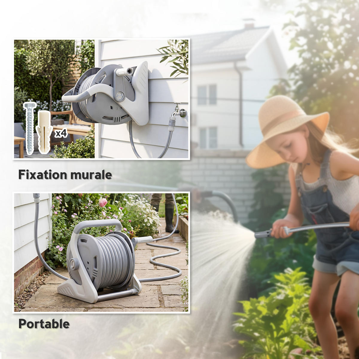 SCHLAUCHAUFROLLER DE-13864 22 m mit 2-Modus-Düse Grau - Grau, Kunststoff (28/32/40cm) - ComfortXL