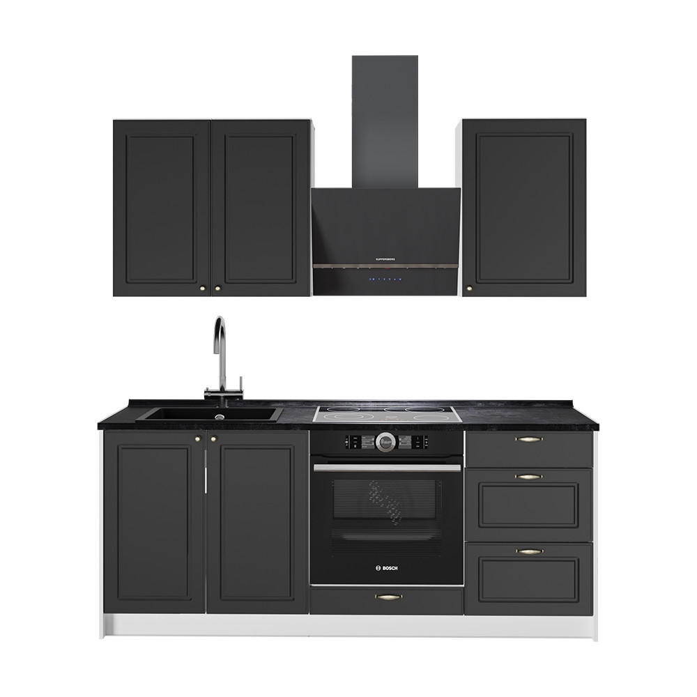 SINGLEKÜCHE Fame-Line, Anthrazit-Gold Landhaus/Weiß, 190 cm ohne Arbeitsplatte - Anthrazit/Weiß, Holzwerkstoff (190/82/51.6cm) - Vicco