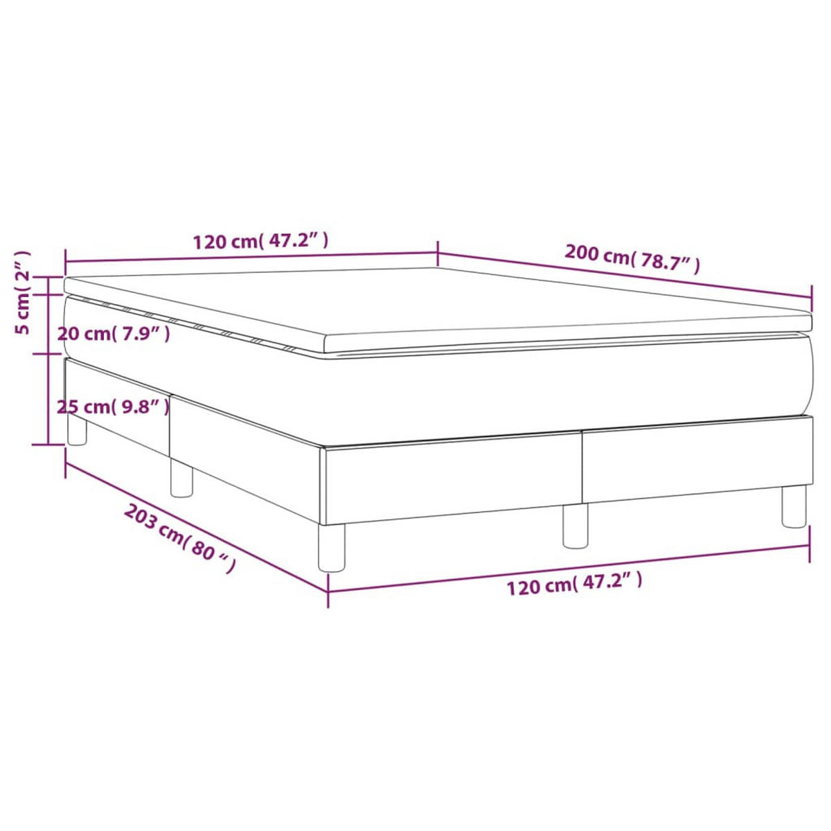 BOXBETT Mit Matratze Hellgrau 120/200 Cm Stoff - Weiß, Textil (120/200cm) - vidaXL