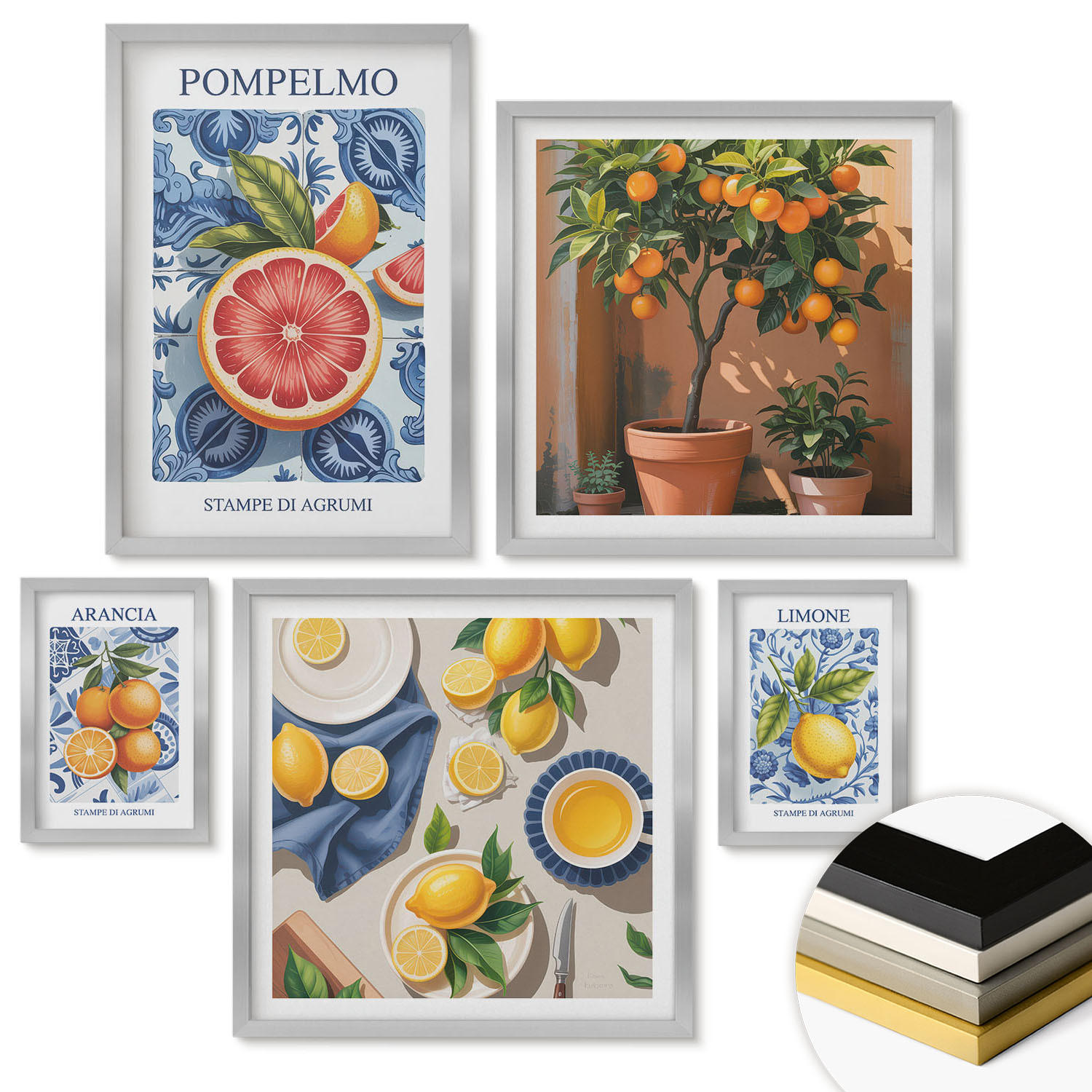 WANDBILDER 5er Set - 50x50 cm & 20x30 cm & 40x60 cm Silberner Rahmen - Stilvolle Grafik, Ballerina-Architektur - Silberfarben, Kunststoff (40/60cm) - ArtPrintCave
