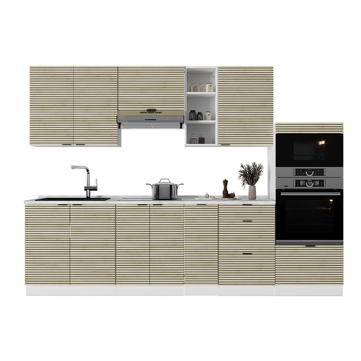 KUHINJSKI BLOK Fame-Line Hrastova plošča/bela 280 cm brez delovne plošče - barve hrasta/bela, leseni material (280/153.6/46cm) - Vicco