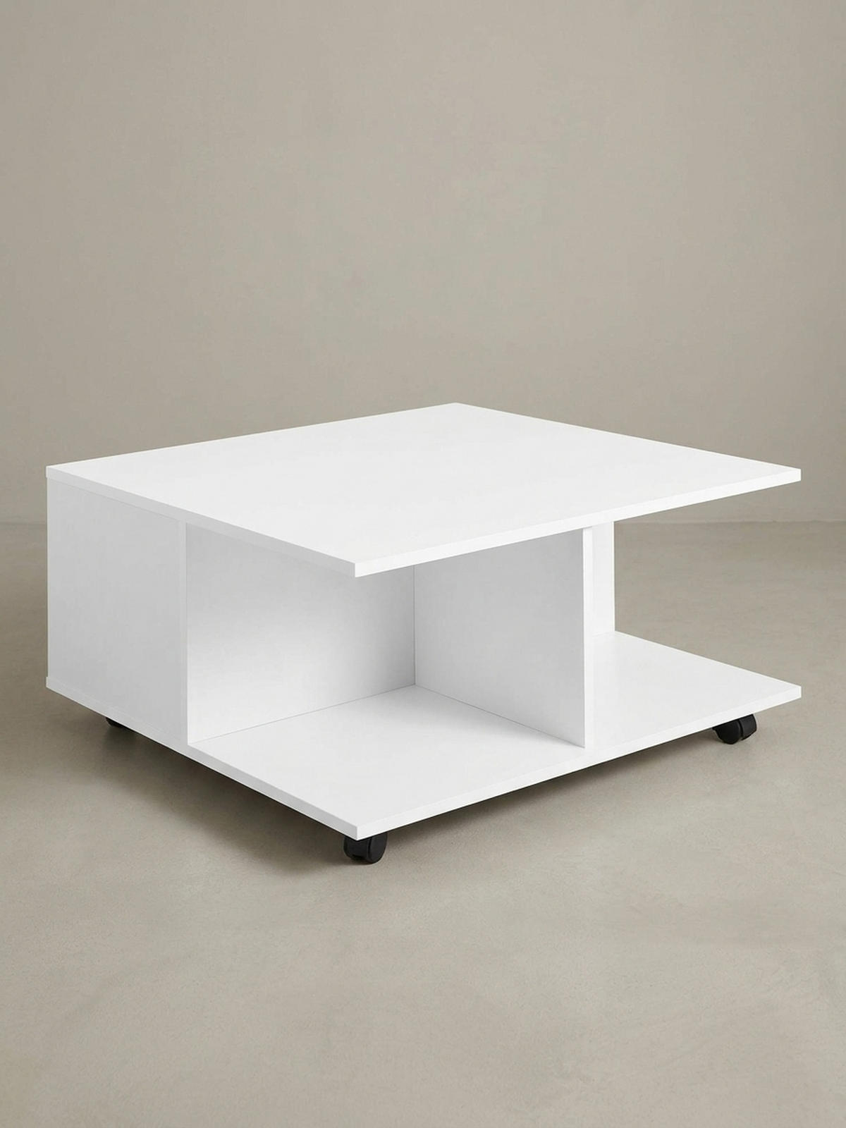 COUCHTISCH mit Rollen, Melaminharzbeschichtung und 2 Schubladen, Weiß 70x70x36 cm - Schwarz/Weiß, Holz (70/70/36cm) - KADIMA DESIGN