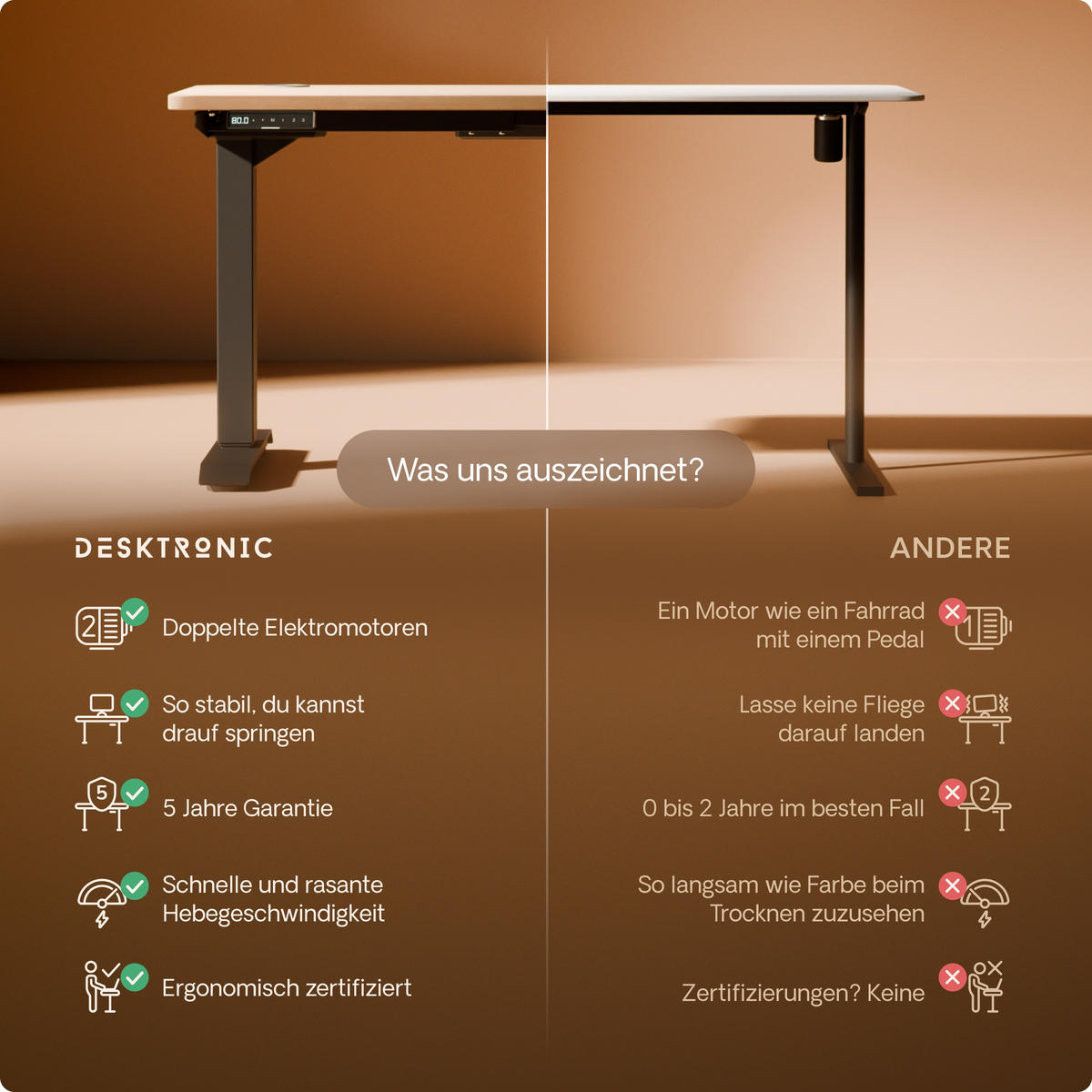 SCHREIBTISCH Elektrisch Höhenverstellbarer HomePro 120x60cm Schwarz/Eiche mit Memory-Funktion, Anti-Kollisions Technologie - Eichefarben/Schwarz, Holzwerkstoff (60/120/62cm) - Desktronic