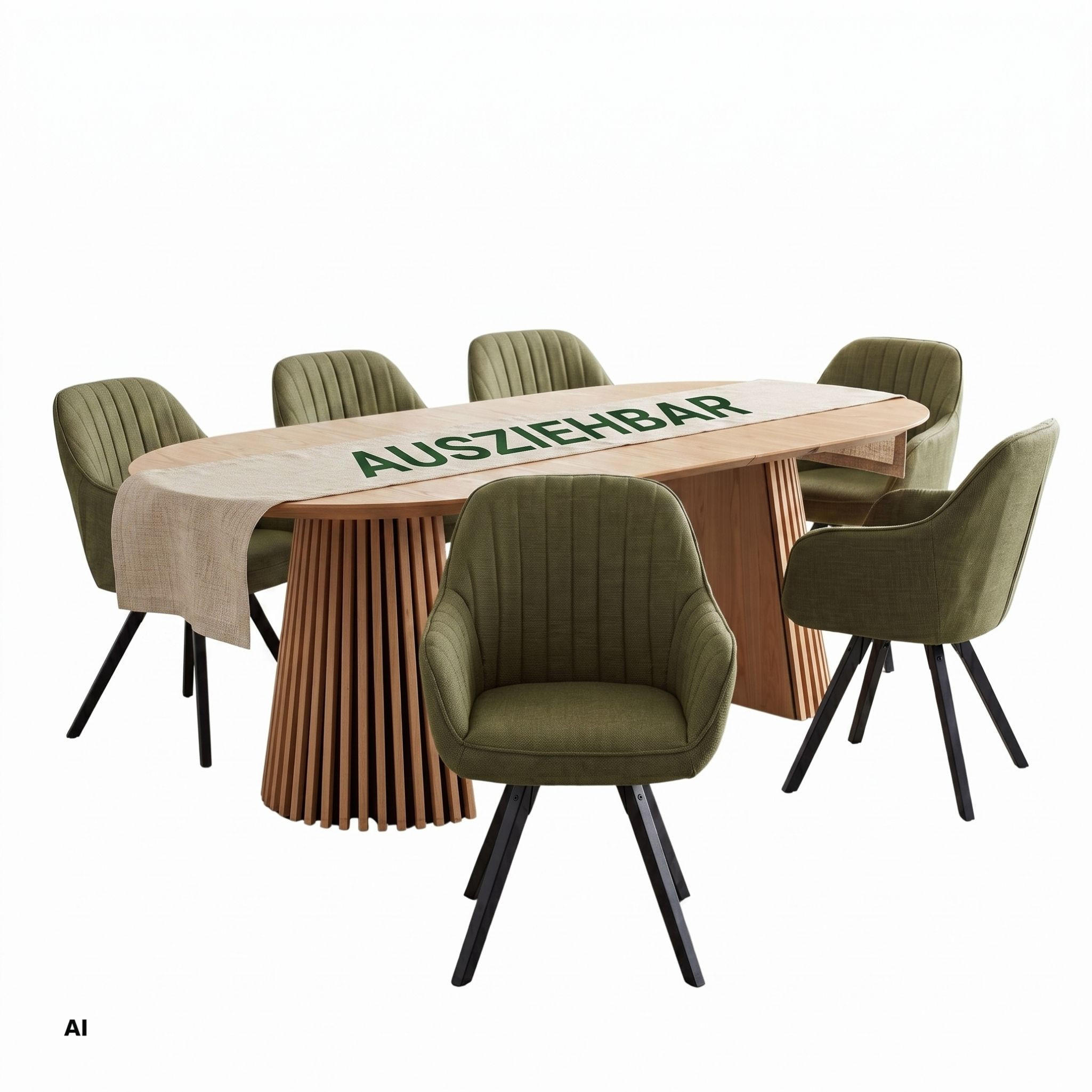 ESSZIMMER-SET Matera und Oria - Schwarz/Olivgrün, Holz/Textil (120/76/210cm) - Mr. Deko