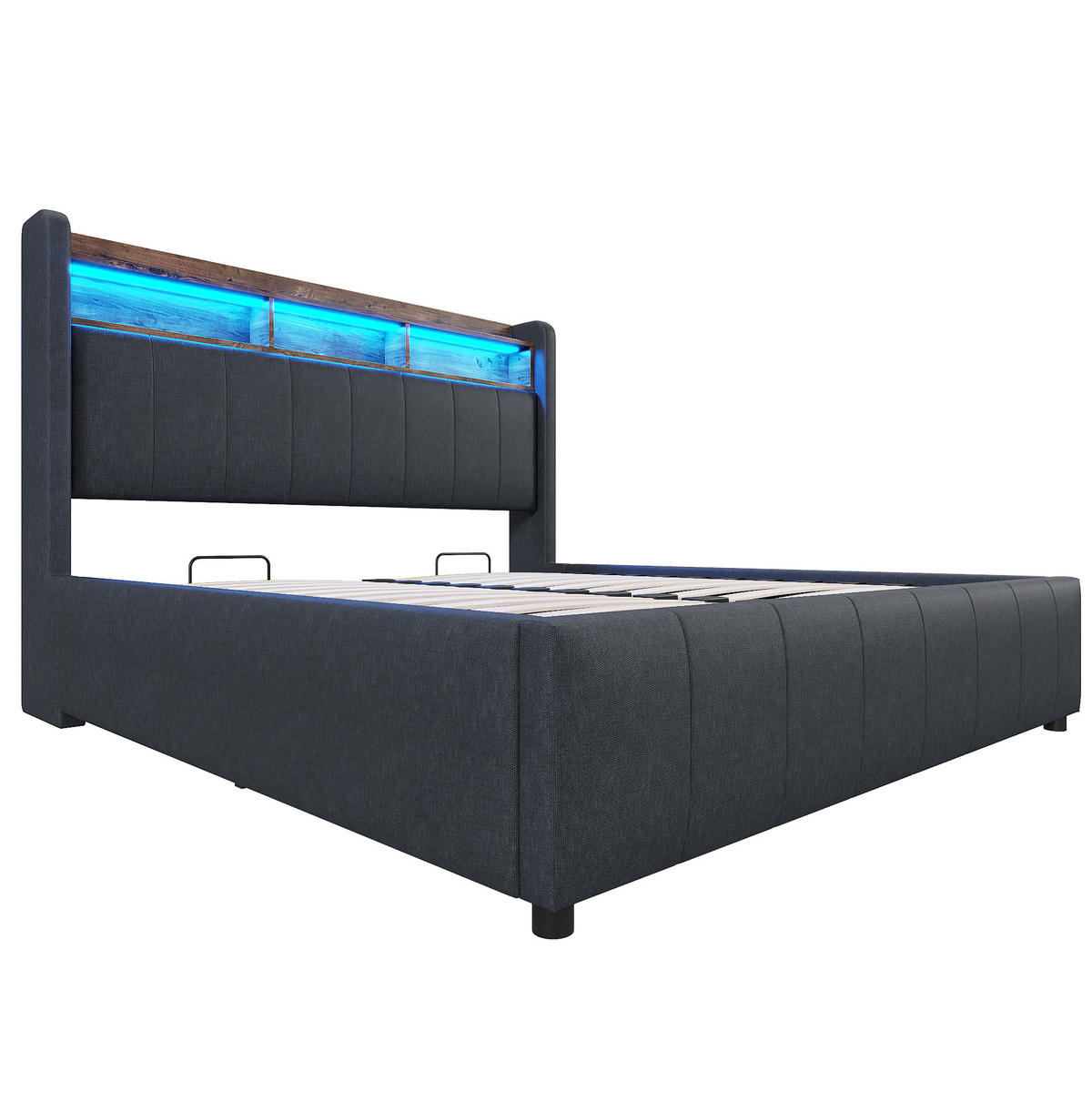 POLSTERBETT 140/200 cm mit Bettkasten, LED-Beleuchtung und USB in Grau - Grau, Textil (140/200cm) - BEAOK