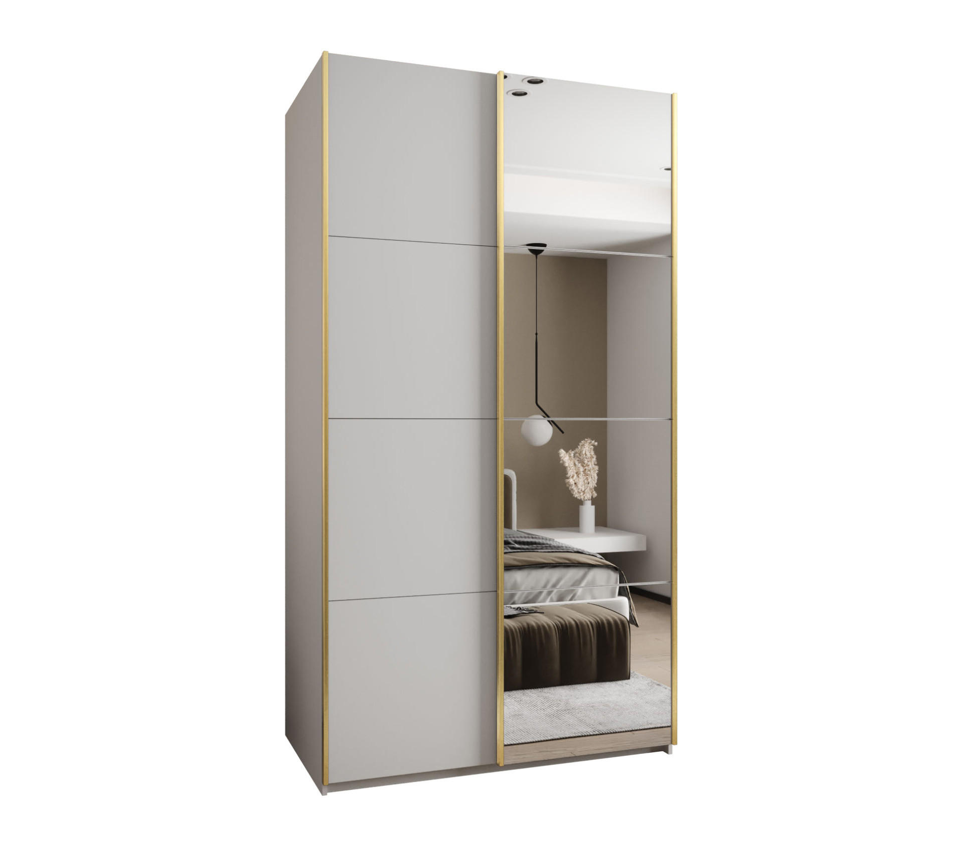Abiks Möbel Schwebetürenschrank Weiß, Weiß, Gold 140x245x64 cm