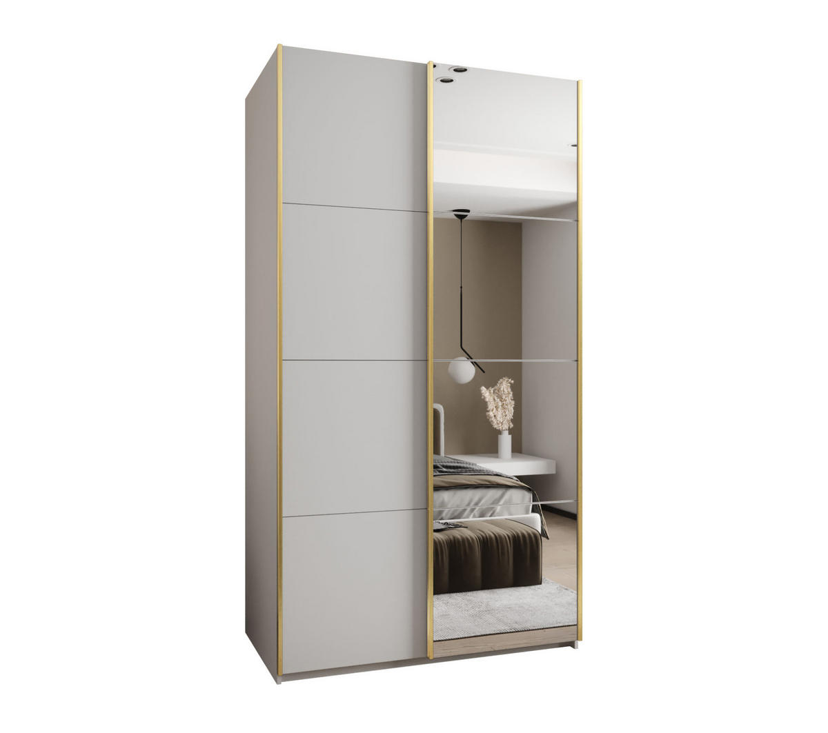 SCHWEBETÜRENSCHRANK 245,5/140/64 2-türig - Goldfarben/Weiß, Holz/Metall (140/245/64cm) - Abiks Möbel