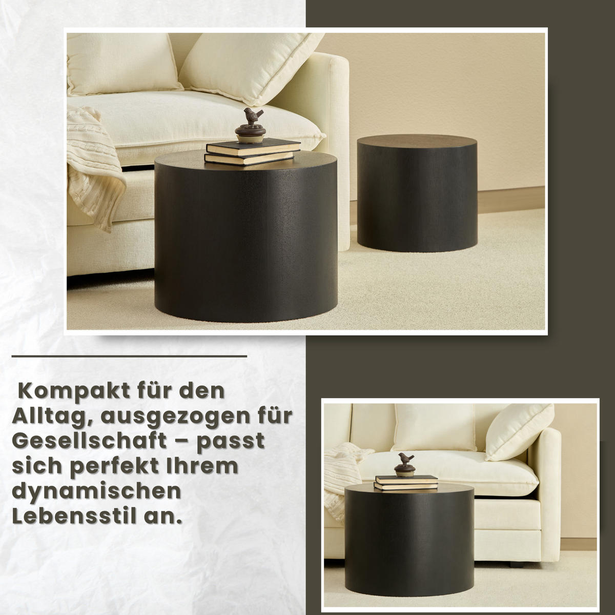 COUCHTISCH Ø48/38 cm aus MDF in Schwarz mit platzsparender Nesting-Funktion - Schwarz, Holzwerkstoff (48/48/38cm) - OKMYHOME