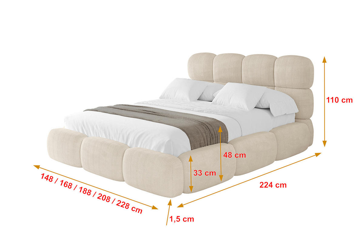 POLSTERBETT mit Bettkasten und Lattenrost, Bett mit Matratze H3/H4 - NOMA 120x200 Beige - Creme, Holzwerkstoff/Textil (120/200cm) - ALTDECOR