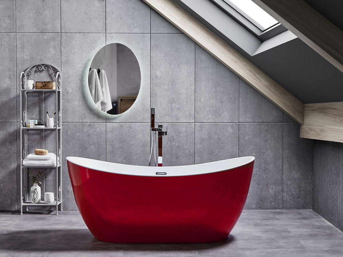 BADEWANNE FREISTEHEND 75x150x72 cm rot Antigua - Rot, Kunststoff (75/72/150cm) - Beliani