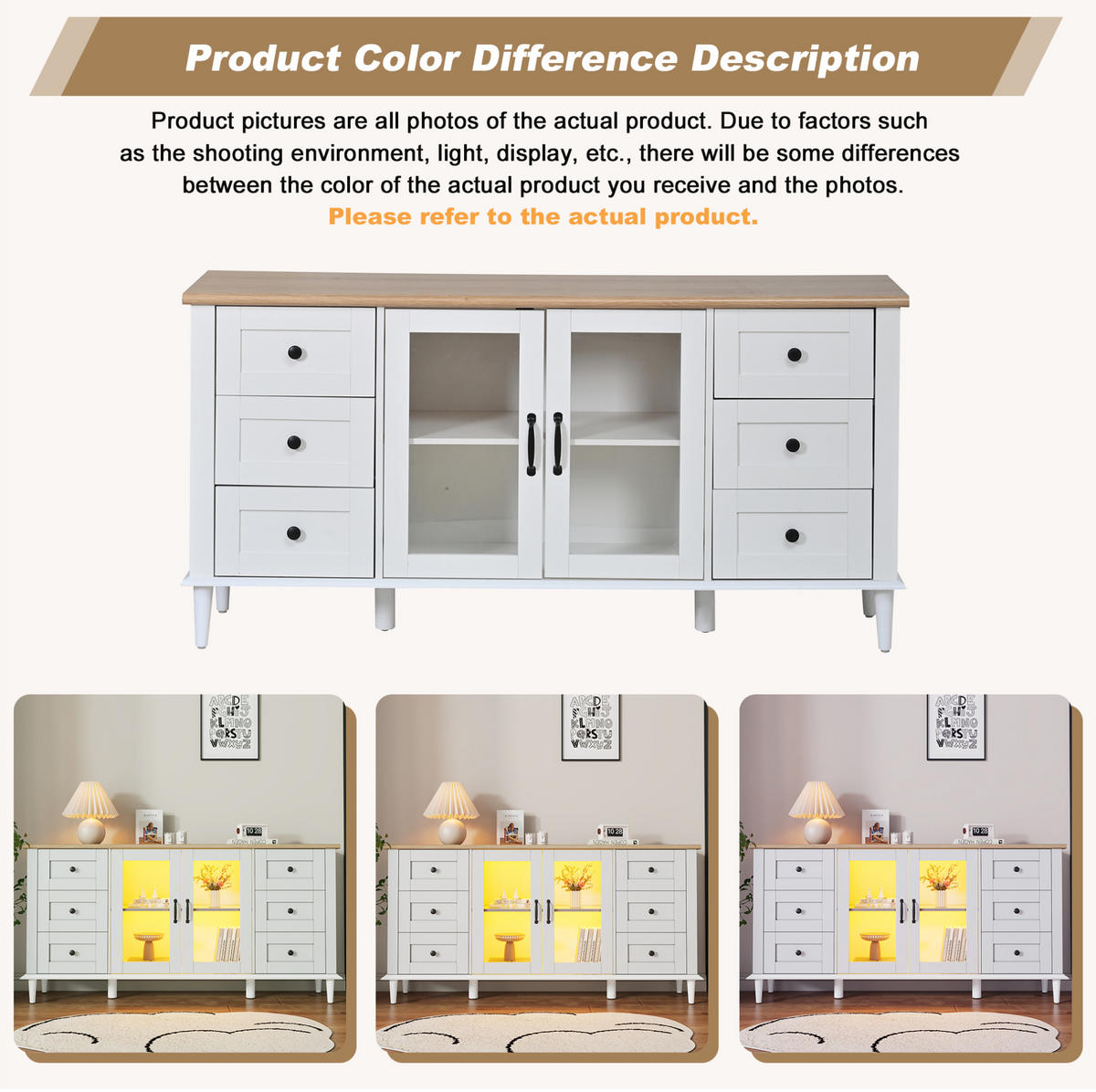 SIDEBOARD 150/40/75 cm Weiß und Holzton aus MDF mit LED-Beleuchtung - Weiß, Holzwerkstoff (40/75/150cm) - OKMYHOME