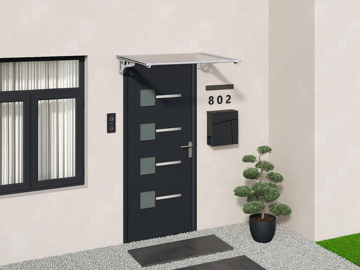 VORDACH - Aluminium - 150 x 90 cm - geneigt - Silberfarben - KEPLER - Grau, Kunststoff (150/22/90cm) - Vente-Unique