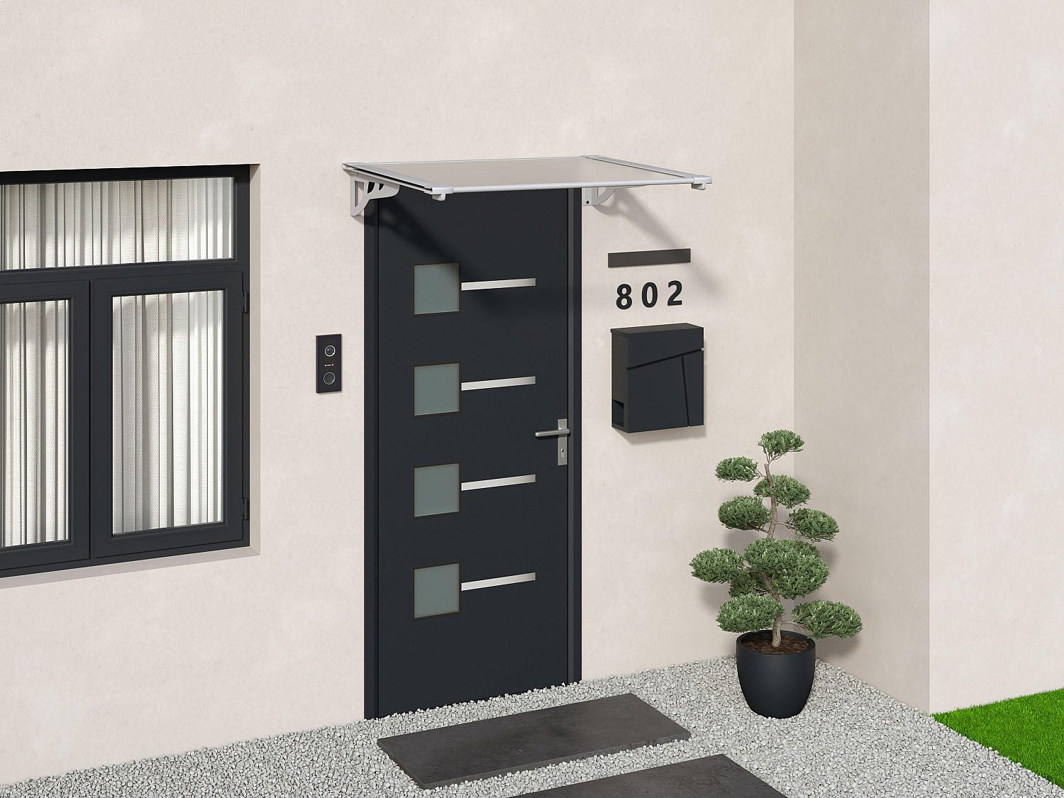 Thumbnail - Vente-Unique Markise, Grau, Kunststoff, Uni, Rechteckig, 150x22x90 cm, Aufbewahrung & Schutzhüllen, Geräteschuppen-Zubeh...