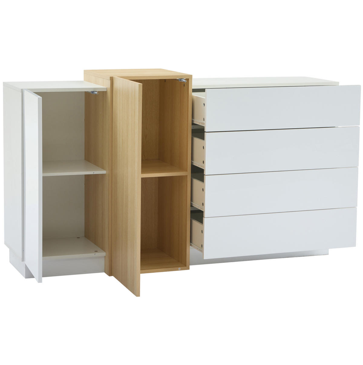SIDEBOARD 140/35/76,5 cm weiß aus MDF mit Hochglanz und Drucköffnung - Weiß, Holzwerkstoff (140/76.5/35cm) - OKWISH