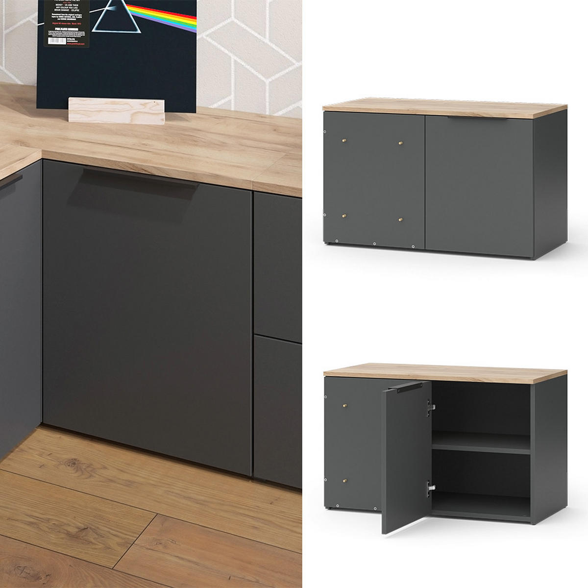 ECKKOMMODE Wido Anthrazit 80 x 50 cm Eck Kommode mit Tür - Anthrazit/Sonoma Eiche, Holzwerkstoff (80/50/40cm) - Vicco
