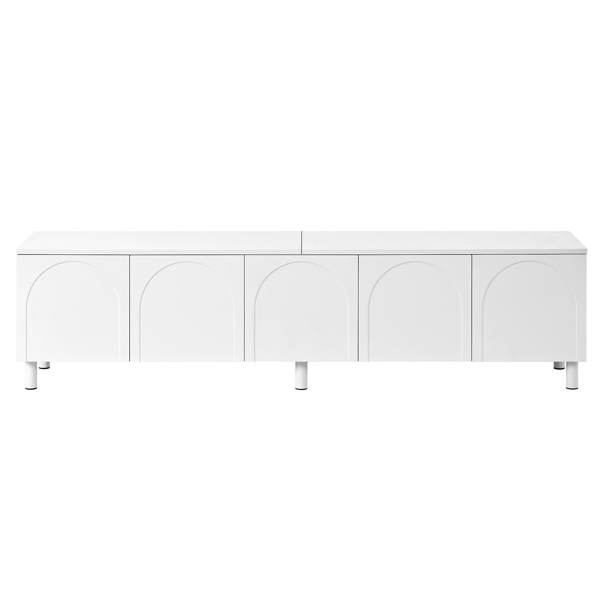 LOWBOARD Weiß 180/38/45 cm, 5 Türen, Metallfüße, Bogen-Design - Weiß, Holzwerkstoff (180/45/38cm) - PANGIVO