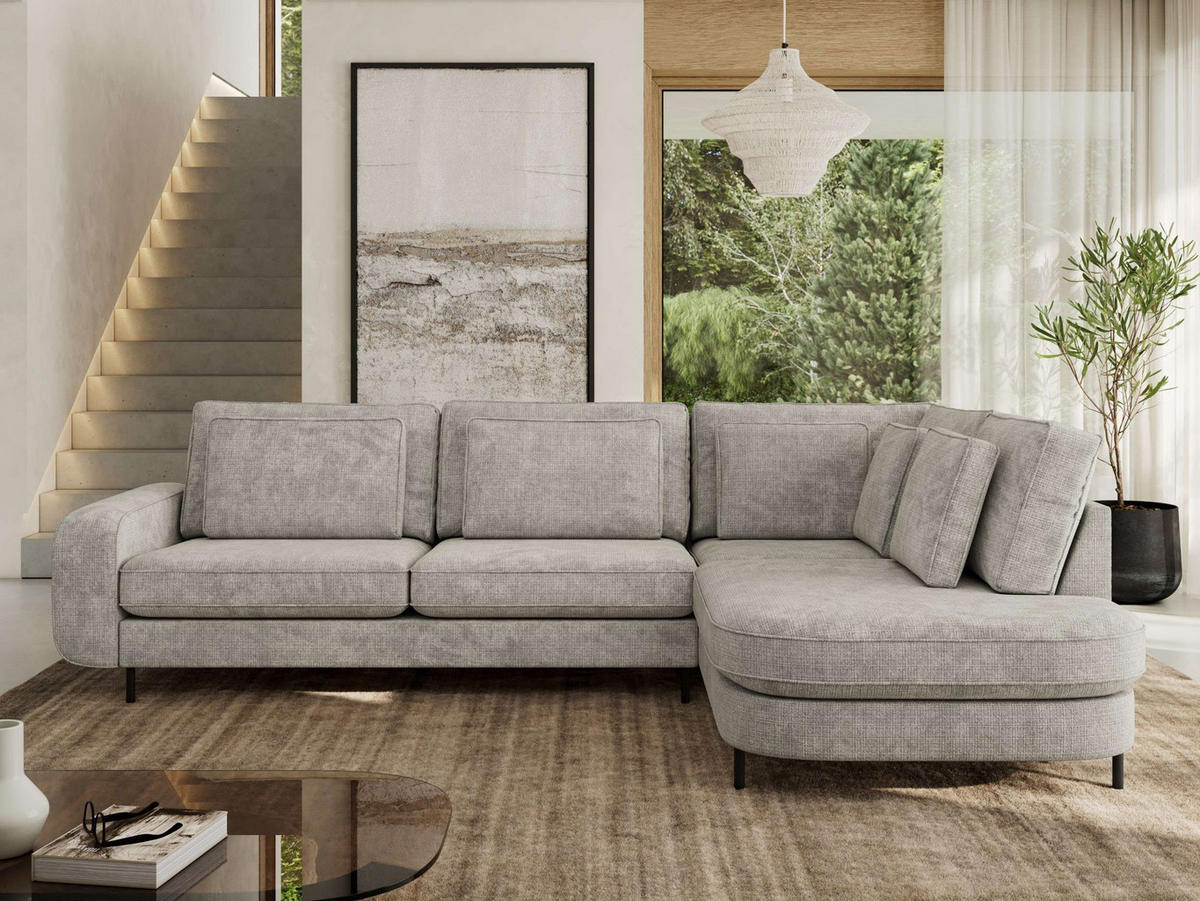 ROHOVÁ SEDAČKA CALENO L - Světle šedá hladký senil - Levá Strana - černá/světle šedá, kov/textil (317/225cm) - MKS