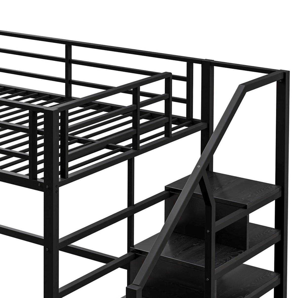 HOCHBETT 140/200 cm Schwarz aus Metall mit Stauraumleiter - Schwarz, Metall (140/200cm) - OKMYHOME