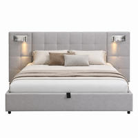 POLSTERBETT mit Stauraum 180x200 cm Leinen Grau mit USB & kabellosem Laden - Grau, Metall (180/200cm) - Meubliv