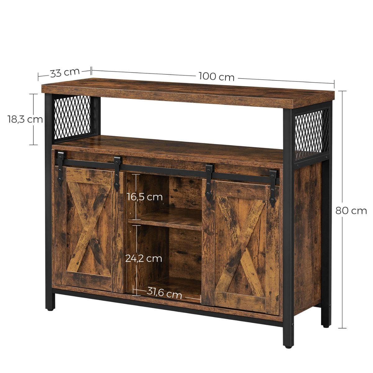 SIDEBOARD im Industriestil mit Schiebetüren - L100 cm - Braun, Holzwerkstoff (33/80/100cm) - Calicosy