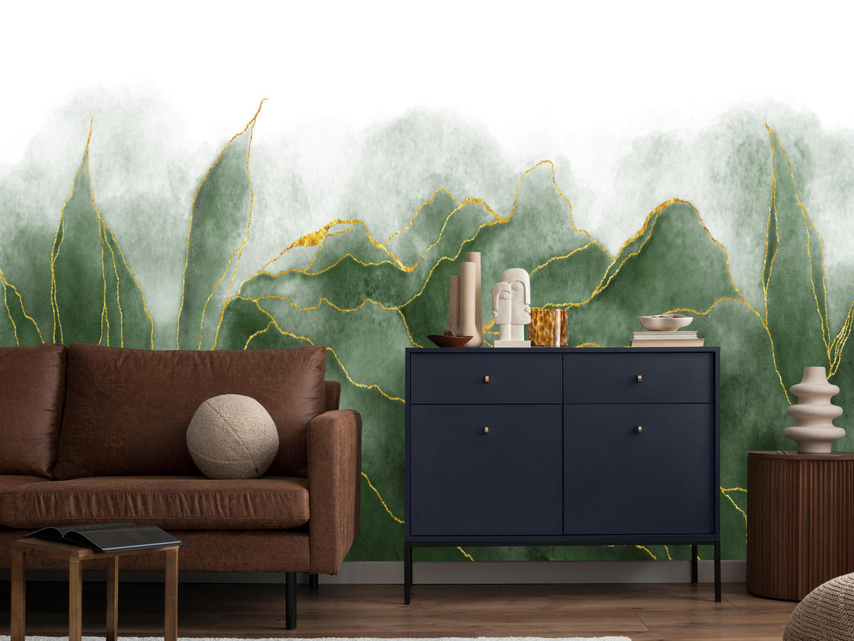 FOTOTAPETE Abstrakte Blätter Glamour Stil 400x280 - Gelb/Weiß, Papier (400/280cm) - Muralo