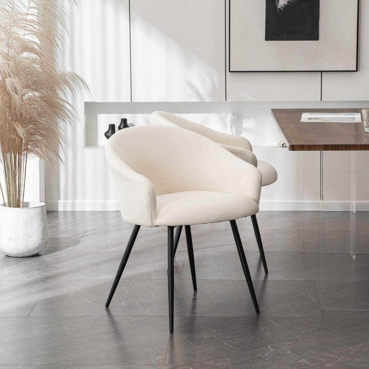 ESSZIMMERSTUHL CELESTE - 2, Bouclé Weiß - Weiß, Kunststoff (60/77/60cm) - Home Deluxe