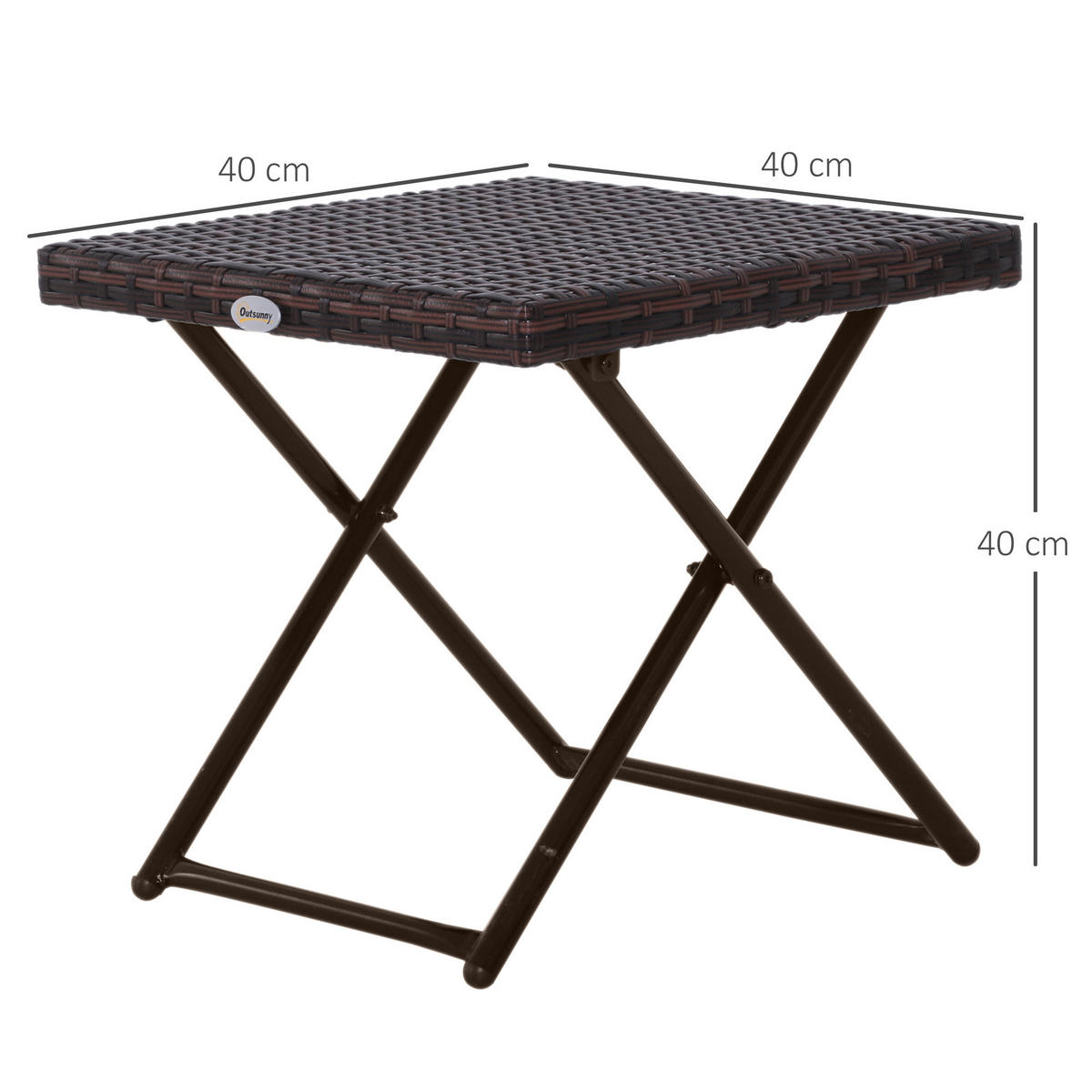 GARTENKLAPPTISCH, Braun, Stahl, PE-Rattan - Braun, Kunststoff (40/40/40cm) - Outsunny