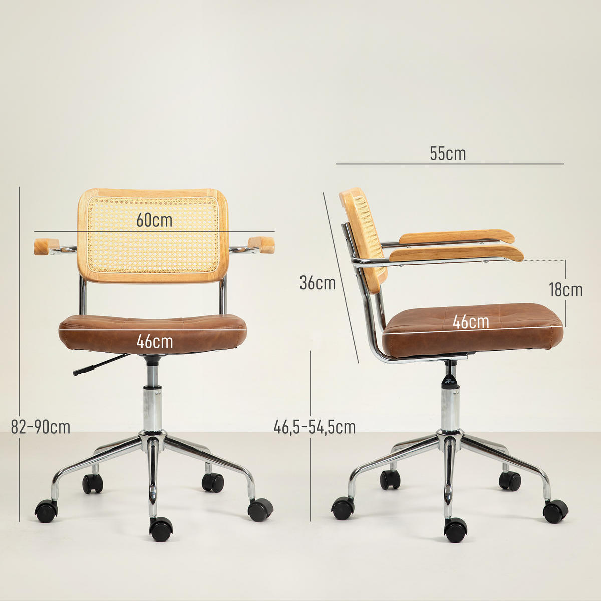 DREHSTUHL DE-11710 60/55,5/82-90 cm Braun - Braun, Metall (55.5/90/60cm) - ComfortXL