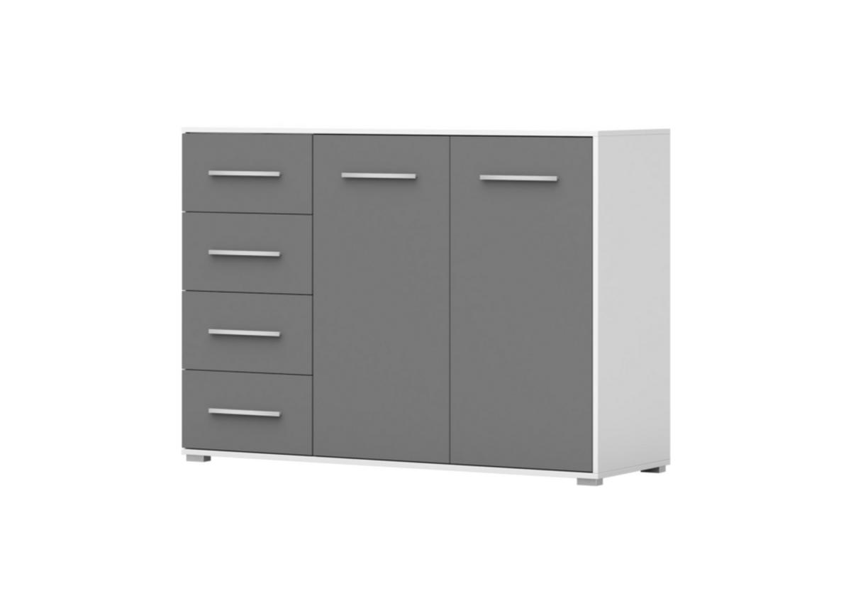 KOMMODE - Highboard IRYS 01 2D4S Weiß + Grau - Weiß/Grau, Holzwerkstoff (135/95/45cm) - Möblo