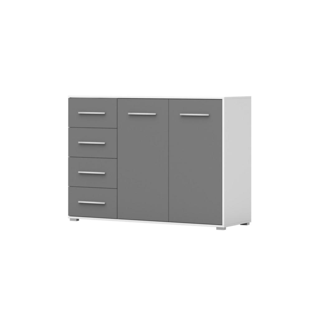 Thumbnail - Möblo Kommode, Weiß, Grau, Holzwerkstoff, 4 Schubladen, Rechteckig, 135x95x45 cm, Wohnzimmer, Kommoden & Sideboards, Kom...