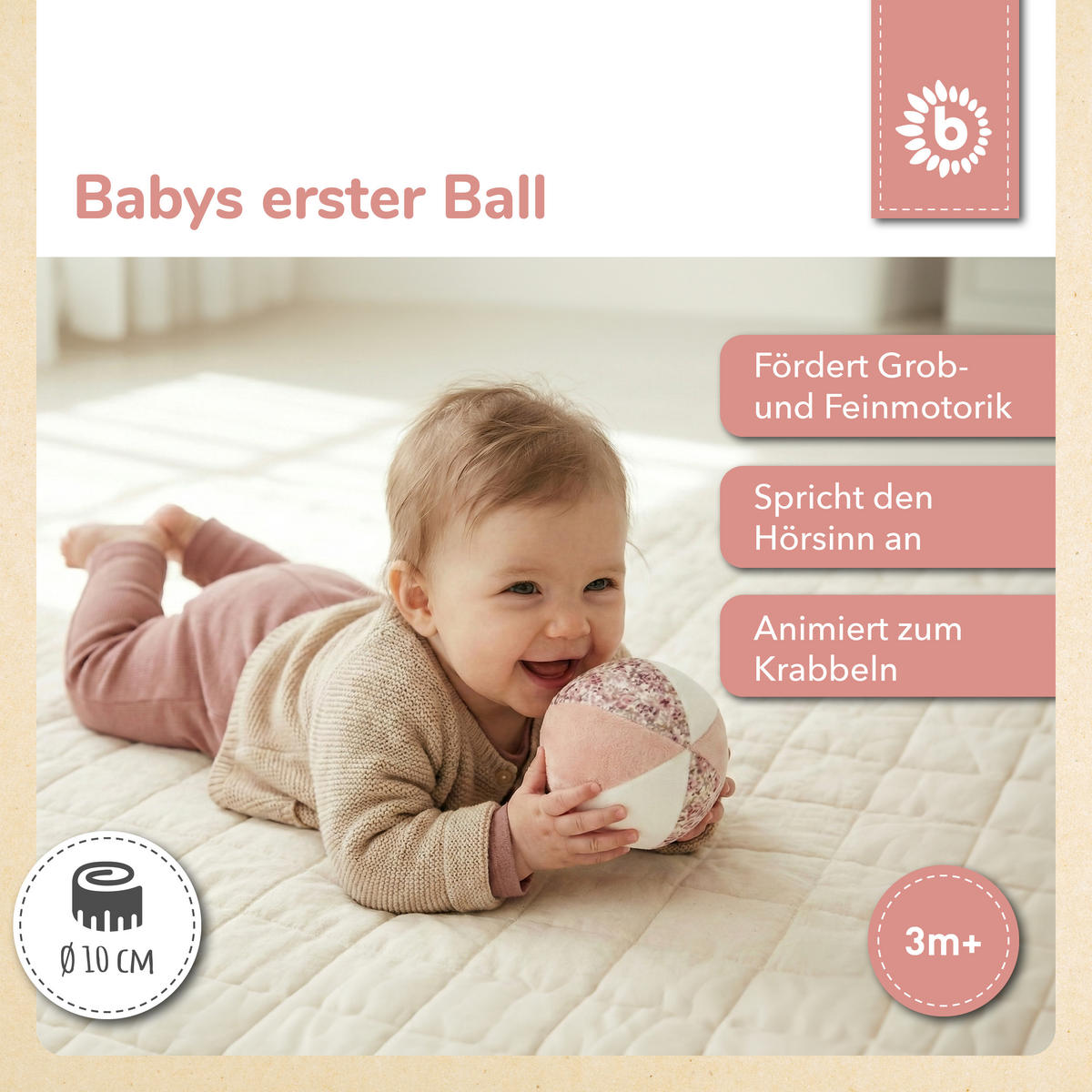 SOFTBALL mit Rassel, Ella Ø 10 cm Stoffball Baby - Rosa, Textil (10/10cm) - Bieco Spielwaren