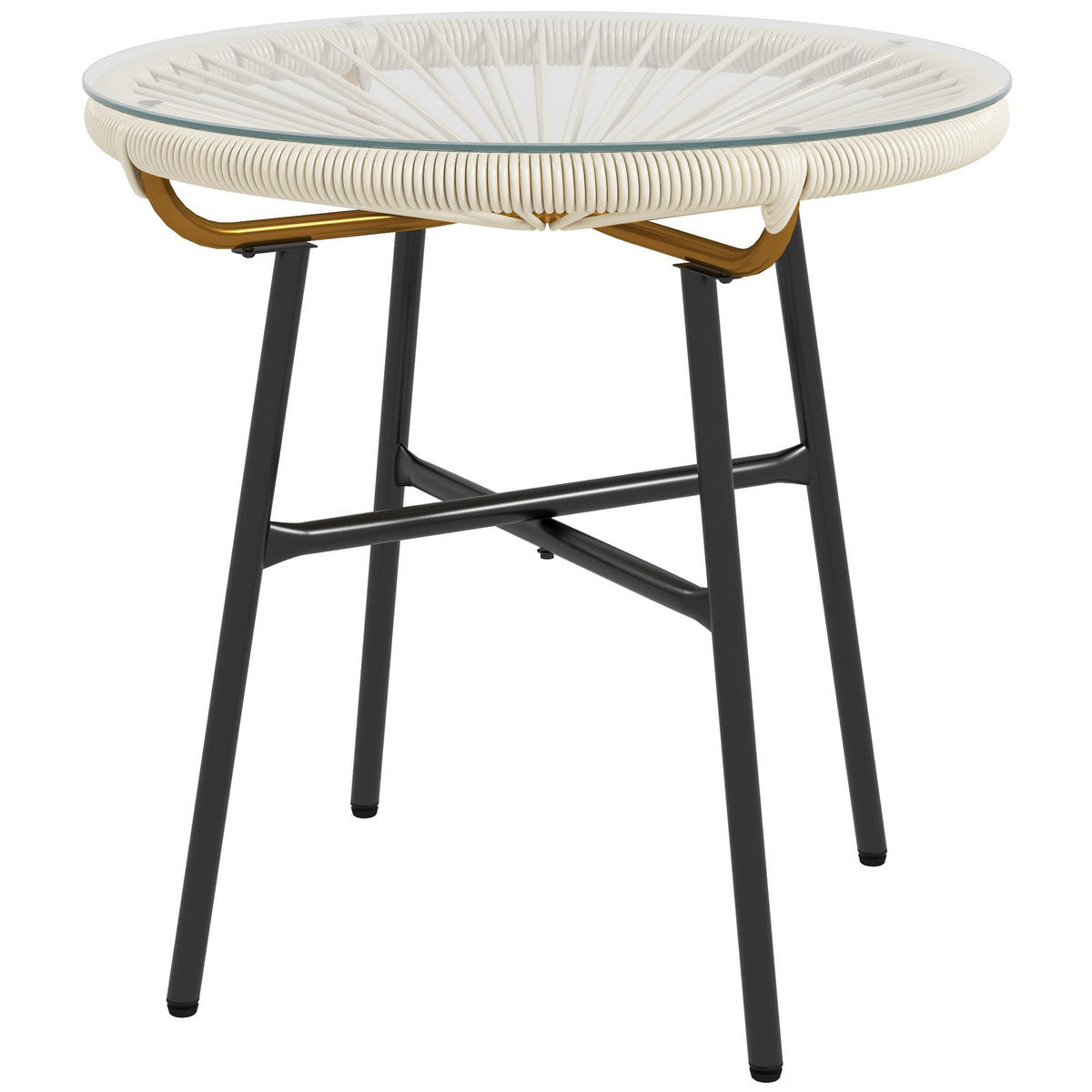 GARTENBEISTELLTISCH DE-13608 rund mit Glasplatte, PE-Rattanoptik Creme - Creme, Metall (50/50/50cm) - ComfortXL