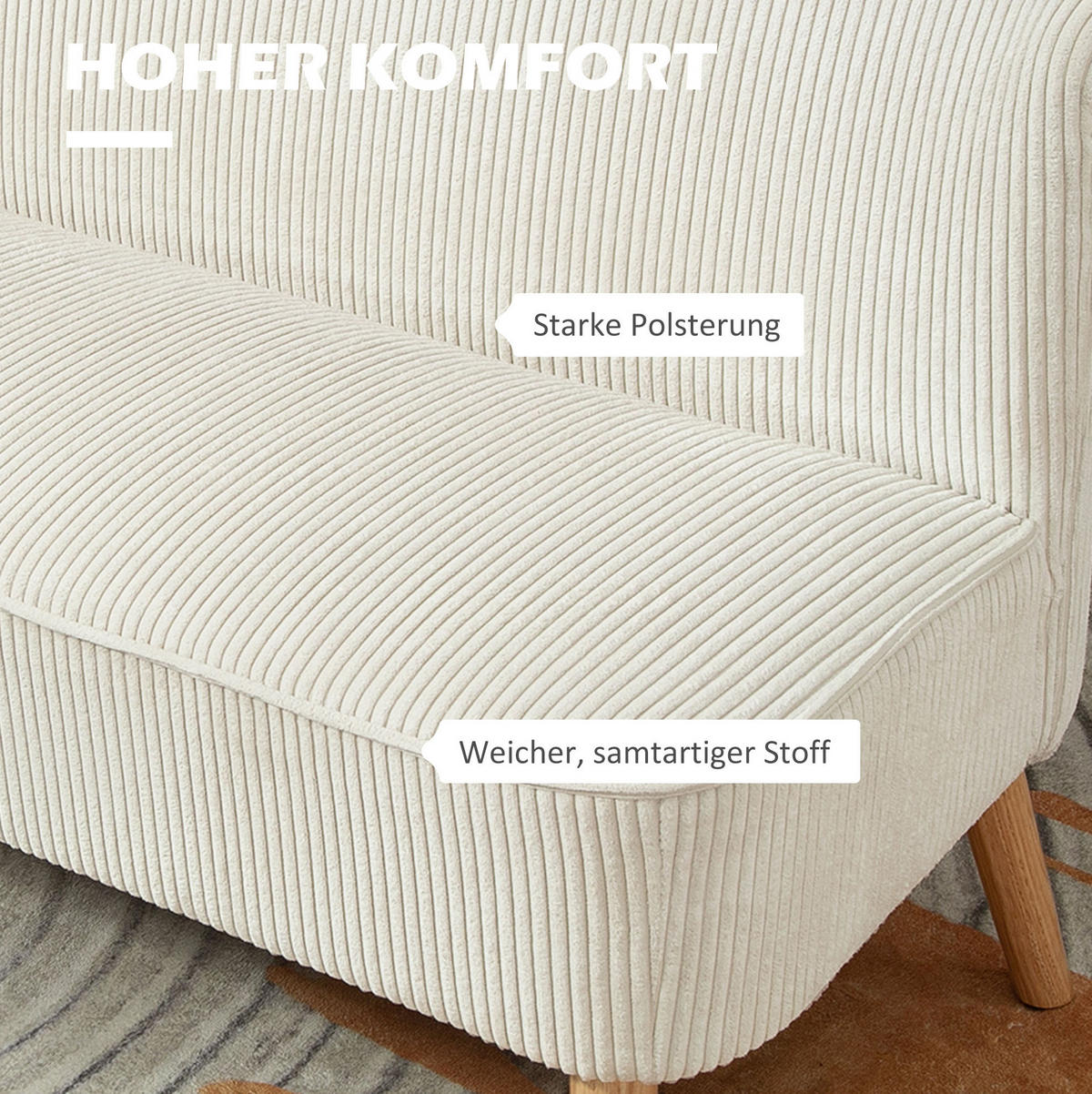 2-SITZER 117/56.5/77 cm Cremeweiß aus Holz mit Polsterung - Creme, Holz (56.5/77/117cm) - OKMYHOME