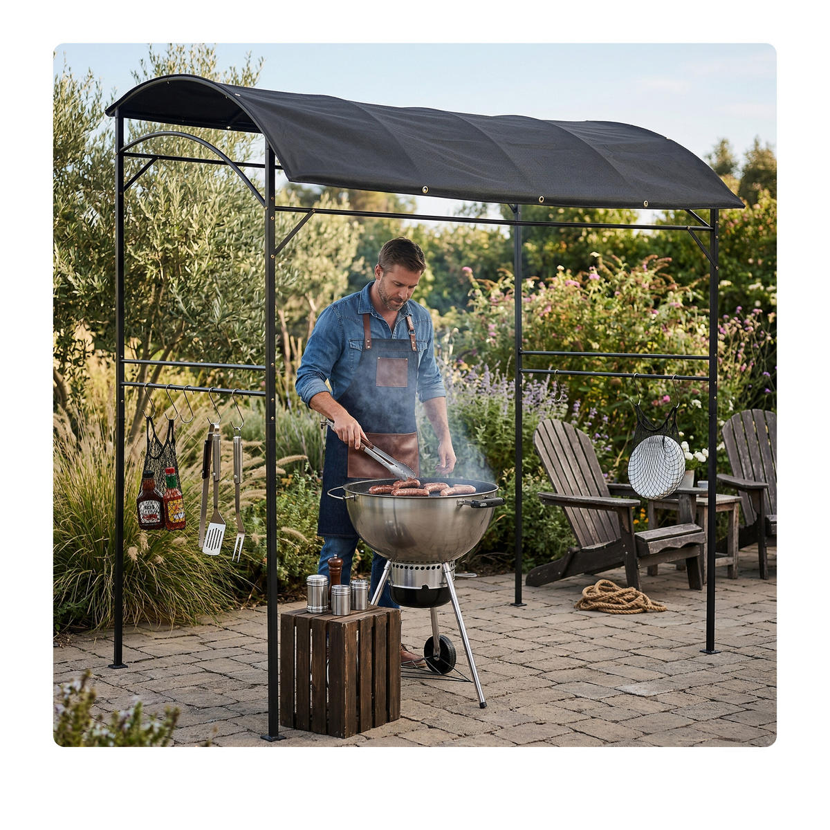 GRILL-PAVILLON - Anthrazit, Textil/Metall (220/220/150cm) - Relaxdays