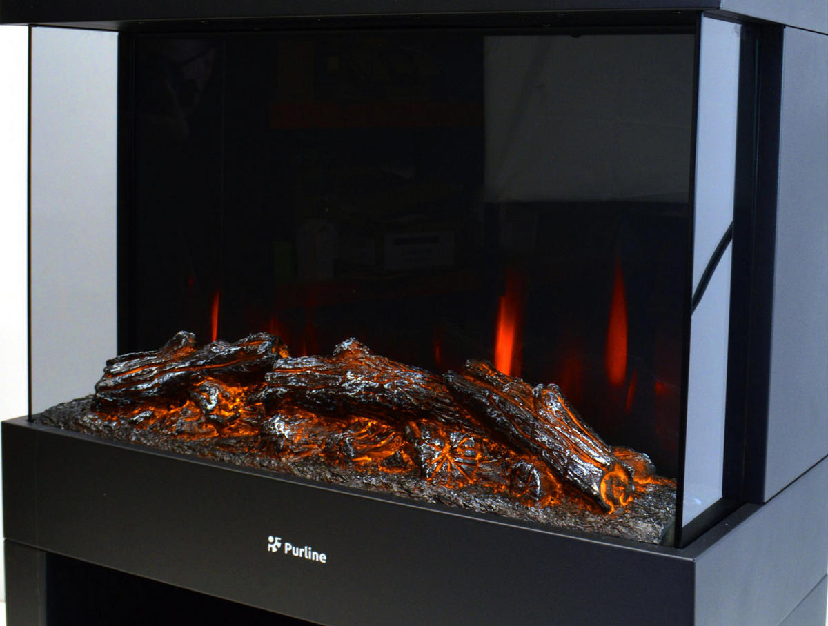 ELEKTROKAMIN Schwarz Bodenmodell mit integrierter Heizung 1800 W - Schwarz, Glas (60/74/30cm) - Purline