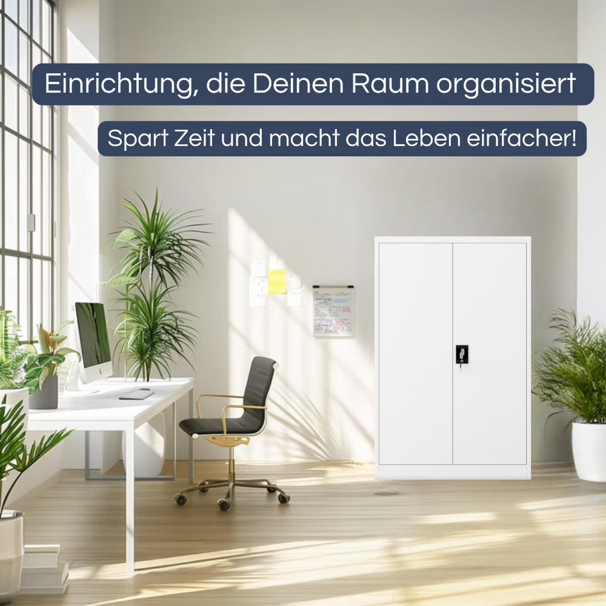 AKTENSCHRANK abschließbar KADO Flügeltüren 140x90x60cm Weiß - Weiß, Metall (90/140/60cm) - DELUKE