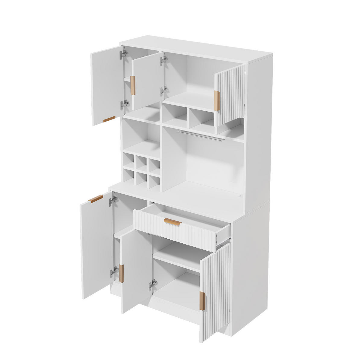 BUFFETSCHRANK Hochschrank Steckdose USB Weinablage Weiß - Weiß, Holzwerkstoff (100/175/40cm) - FLIEKS