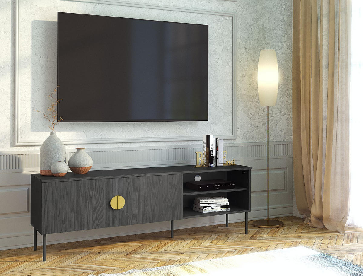 TV-SCHRANK Graphitschwarz 160/54/40 - Graphitfarben, Holzwerkstoff (160/54/40cm) - RAUMHIRSCH FURNITURE