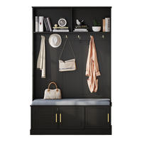 STANDGARDEROBE 120/40/191 cm in Schwarz mit 6 Haken, Sitzbank und Schuhablage - Schwarz, Holzwerkstoff (40/191/120cm) - BEAOK
